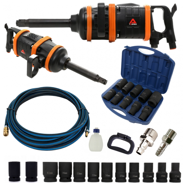 Pistol cheie pneumatica impact 7000Nm 1tol + mufa rapida + furtun profesioanl camioane + Set chei tubulare impact 10 piese 17-41mm intarite (TA830+TA1250+F-15m-13mm+MR-T-12) [1]