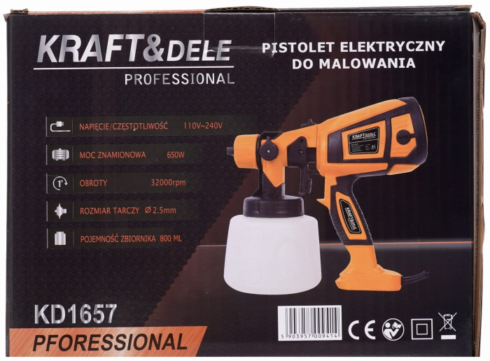 Pistol de vopsit electric HVLP, 650W, rezervor 800ml, 3 duze incluse (KD1657) [16]