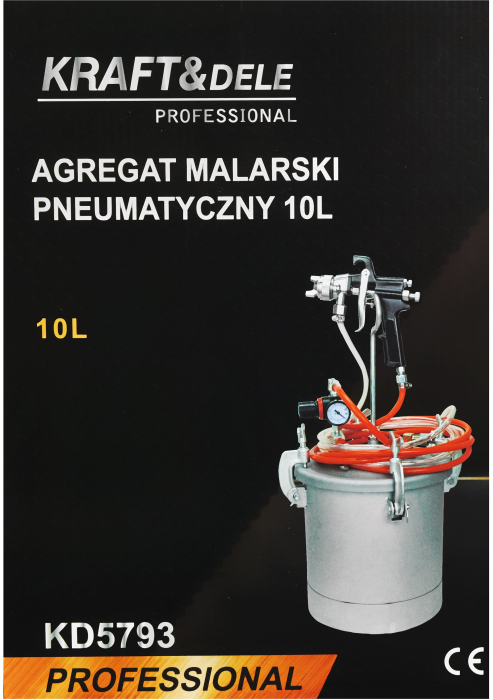 Pistol vopsit cu rezervor vas sub presiune 10L , duza 2.0 mm, rezervor otel, furtunuri 2.9 m, regulator presiune (KD5793) [13]