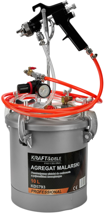 Pistol vopsit cu rezervor vas sub presiune 10L , duza 2.0 mm, rezervor otel, furtunuri 2.9 m, regulator presiune (KD5793) [21]