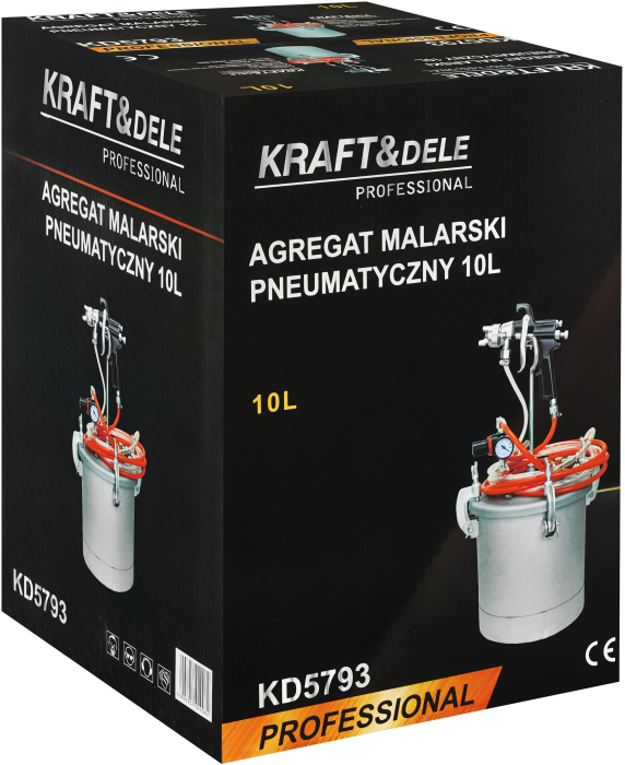 Pistol vopsit cu rezervor vas sub presiune 10L , duza 2.0 mm, rezervor otel, furtunuri 2.9 m, regulator presiune (KD5793) [14]