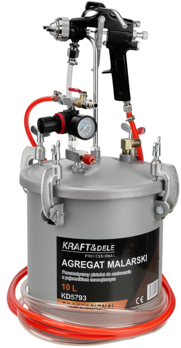 Pistol vopsit cu rezervor vas sub presiune 10L , duza 2.0 mm, rezervor otel, furtunuri 2.9 m, regulator presiune (KD5793) [3]