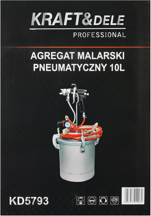 Pistol vopsit cu rezervor vas sub presiune 10L , duza 2.0 mm, rezervor otel, furtunuri 2.9 m, regulator presiune (KD5793) [15]