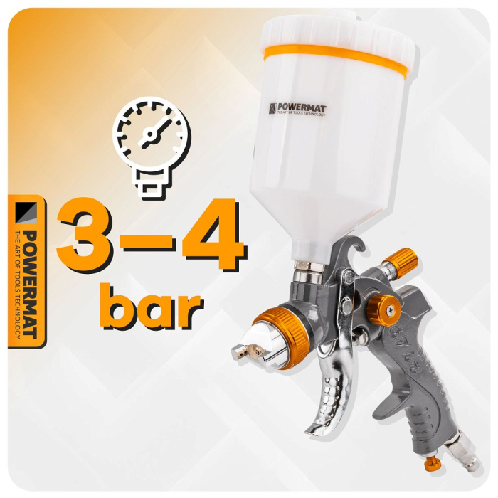 Pistol vopsit pneumatic 1.4mm 1.7mm 2.0mm 2.5mm HVLP pahar vas 600ml regulator PM1425 (PM-PDM-170TZ) [14]