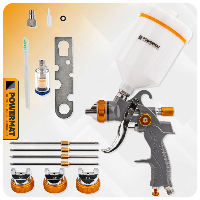 Pistol vopsit pneumatic 1.4mm 1.7mm 2.0mm 2.5mm HVLP pahar vas 600ml regulator PM1425 (PM-PDM-170TZ) [20]