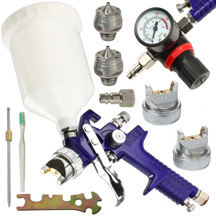 Pistol vopsit pneumatic 1.4mm 1.7mm HVLP pahar vas 600ml regulator (M80600) [1]