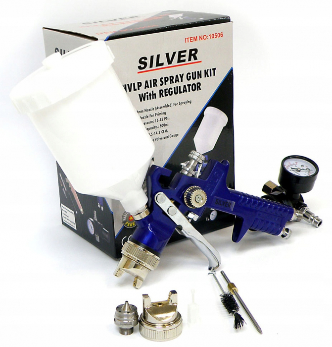 Pistol vopsit pneumatic 1.4mm 1.7mm HVLP pahar vas 600ml regulator (S10506-1) [5]