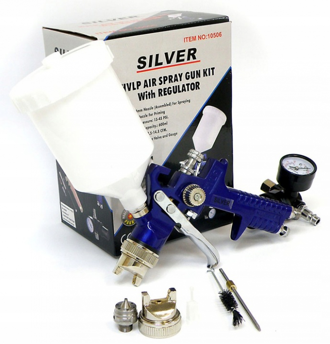 Pistol vopsit pneumatic 1.4mm 1.7mm HVLP pahar vas 600ml regulator (S10506-1) [6]
