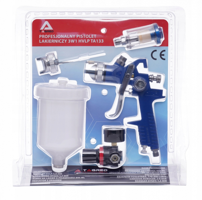 Pistol vopsit pneumatic 1.4mm 1.7mm HVLP pahar vas 600ml regulator (TA133) [4]