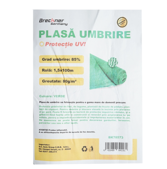 Plasa umbrire 85% latime 1.5M si lungime 100M verde din polietilena cu protectie UV DISLZ73 (BK78573) [2]