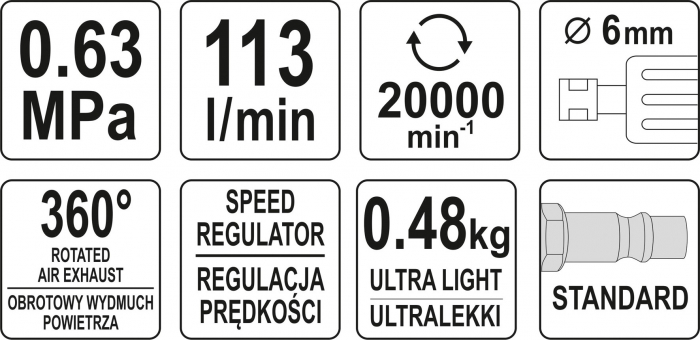 Polizor mini freza biax pneumatica 6mm (YT-09676) [6]