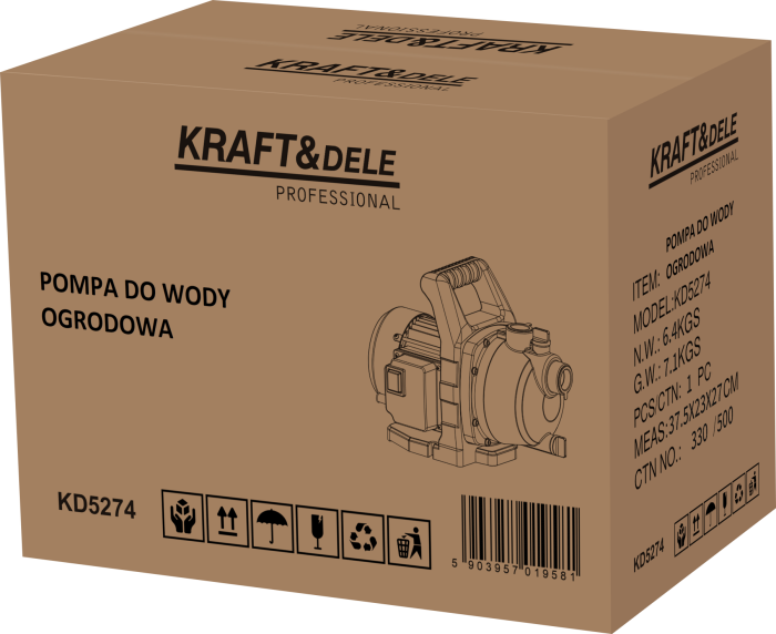 Pompa apa gradina 1500W debit 3700 l h inaltime refulare 50 m racord 1 inch (KD5274) [3]