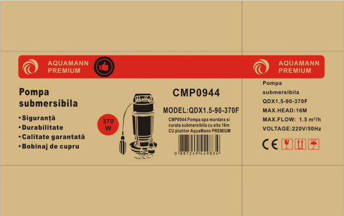 Pompa apa murdara si curata submersibila cu sita 16m cu plutitor 1.5m³h(CMP0944) [3]
