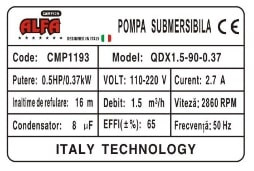 Pompa apa murdara si curata submersibila cu sita 16m fara plutitor 1.5m³h (CMP1193) [2]