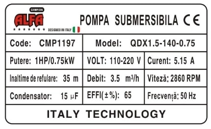 Pompa apa murdara si curata submersibila cu sita 35m fara plutitor 3m³h (CMP1197) [2]