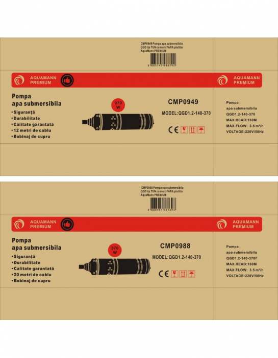 Pompa apa submersibila 3.5m³h 160M fara plutitor flotor (CMP0988) [2]