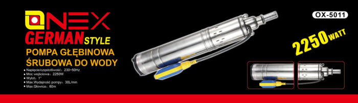 Pompa apa submersibila mare adancime cu plutitor flotor 1500W 30 l/min 60m (OX-5011) [11]