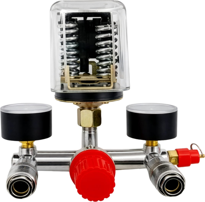 Presostat trifazat cu racord T si manometre pentru control compresor (KD2169) [2]