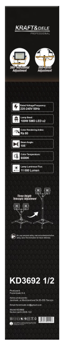 Proiector LED de lucru cu trepied 2x100W, 16000 lm, IP65 (KD3692_2K) [17]