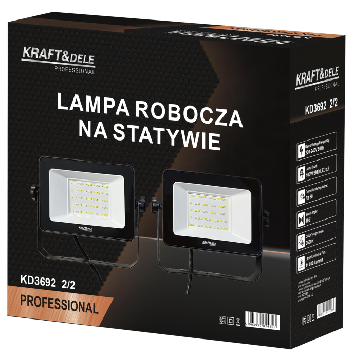Proiector LED de lucru cu trepied 2x100W, 16000 lm, IP65 (KD3692_2K) [16]