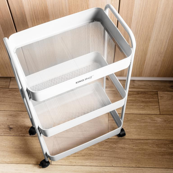 Raft mobil cu trei niveluri si roti pivotante din otel alb (KH-1942) [6]