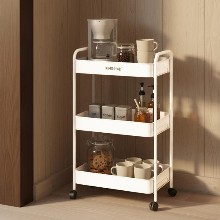 Raft mobil cu trei niveluri si roti pivotante din otel alb (KH-1942) [8]