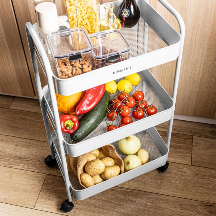 Raft mobil cu trei niveluri si roti pivotante din otel alb (KH-1942) [13]