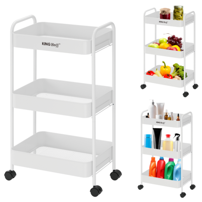 Raft mobil cu trei niveluri si roti pivotante din otel alb (KH-1942) [18]