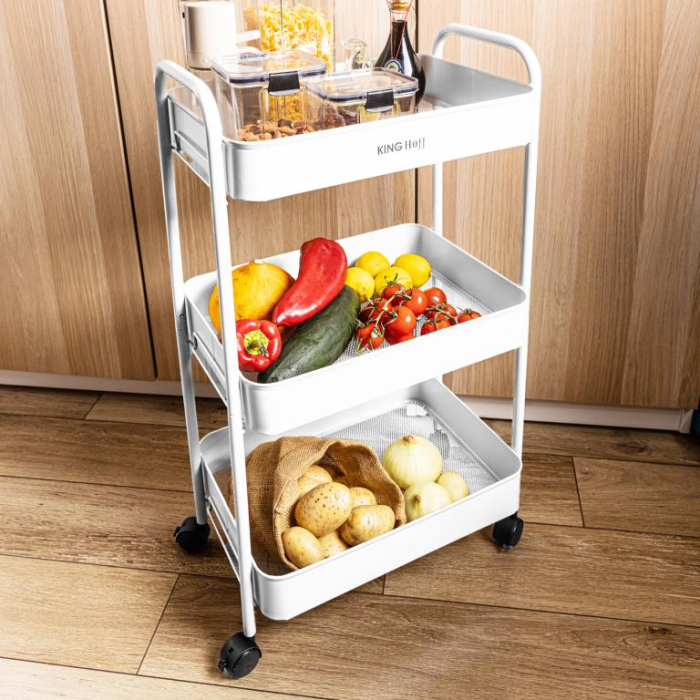 Raft mobil cu trei niveluri si roti pivotante din otel alb (KH-1942) [5]