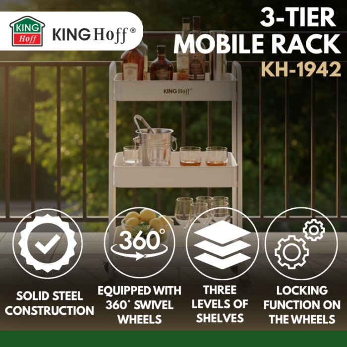 Raft mobil cu trei niveluri si roti pivotante din otel alb (KH-1942) [7]
