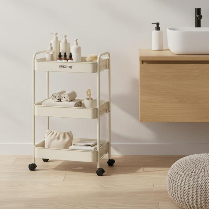 Raft mobil cu trei niveluri si roti pivotante din otel alb (KH-1943) [8]