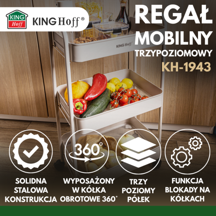 Raft mobil cu trei niveluri si roti pivotante din otel alb (KH-1943) [15]