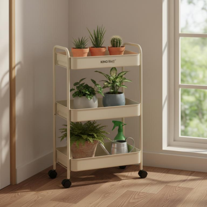 Raft mobil cu trei niveluri si roti pivotante din otel alb (KH-1943) [16]