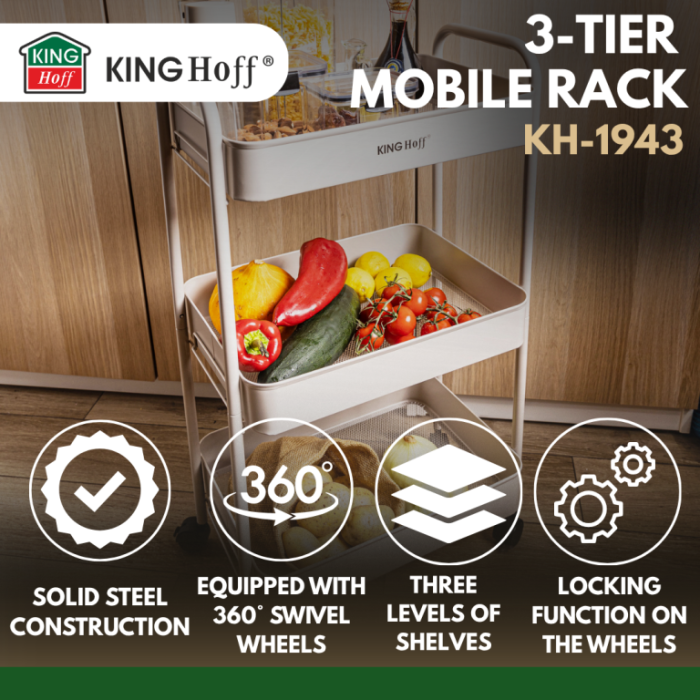 Raft mobil cu trei niveluri si roti pivotante din otel alb (KH-1943) [12]