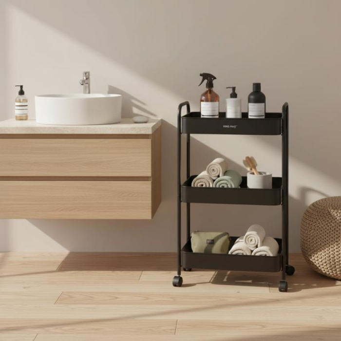 Raft mobil cu trei niveluri si roti pivotante din otel negru (KH-1941) [7]