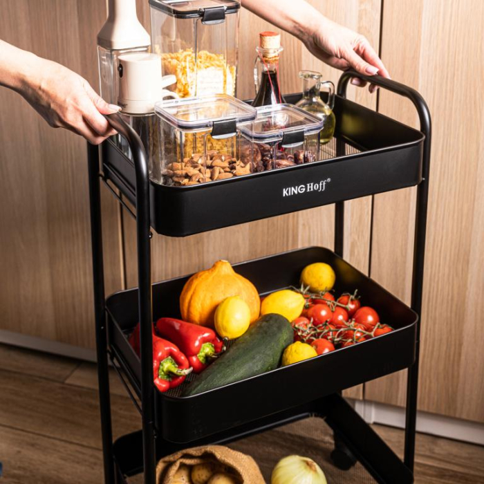 Raft mobil cu trei niveluri si roti pivotante din otel negru (KH-1941) [16]