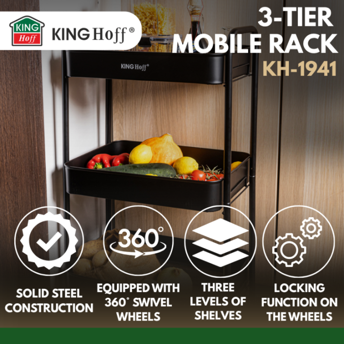 Raft mobil cu trei niveluri si roti pivotante din otel negru (KH-1941) [6]