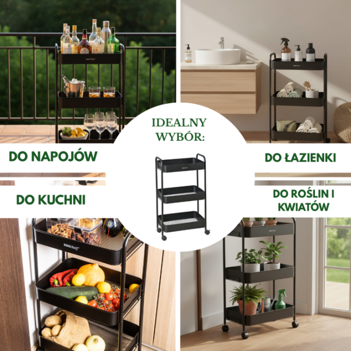 Raft mobil cu trei niveluri si roti pivotante din otel negru (KH-1941) [9]