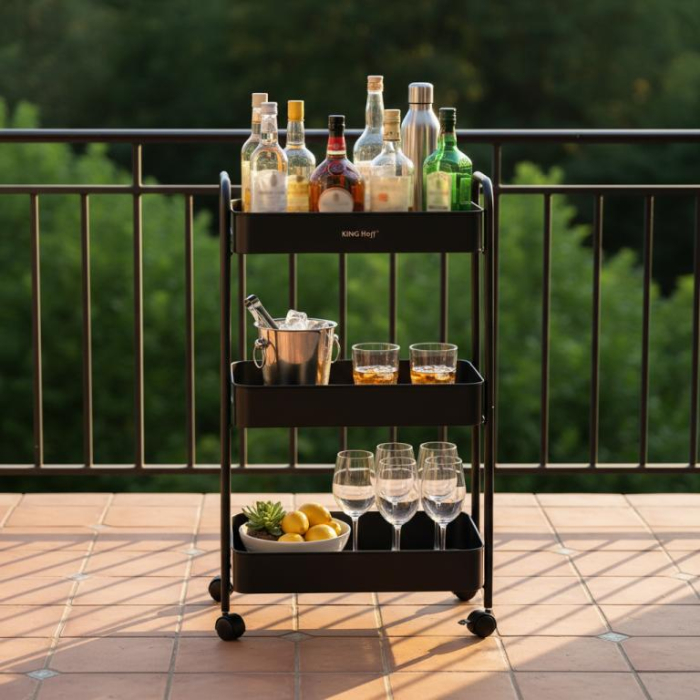 Raft mobil cu trei niveluri si roti pivotante din otel negru (KH-1941) [5]