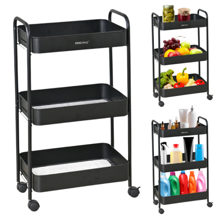 Raft mobil cu trei niveluri si roti pivotante din otel negru (KH-1941) [11]