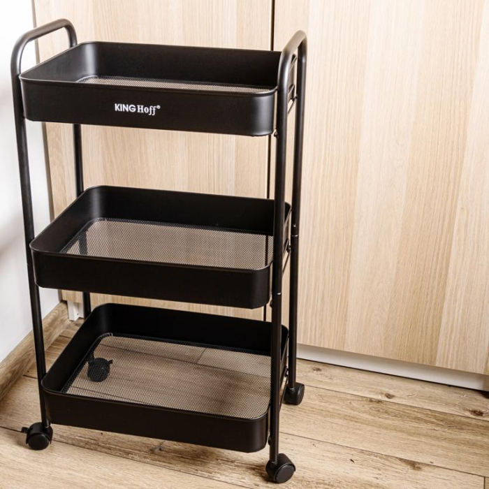 Raft mobil cu trei niveluri si roti pivotante din otel negru (KH-1941) [13]