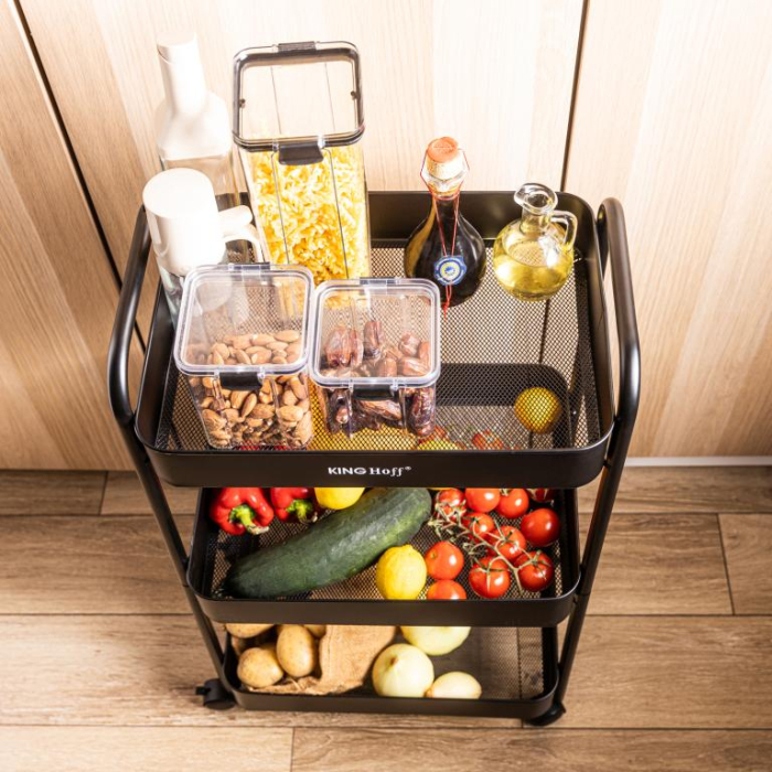 Raft mobil cu trei niveluri si roti pivotante din otel negru (KH-1941) [10]