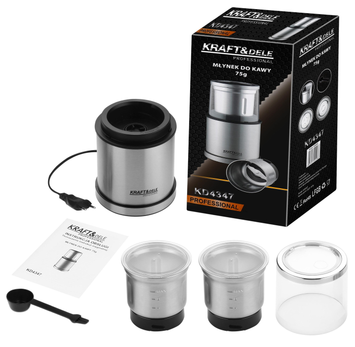 Rasnita de cafea electrica 75 g 300 W cu 2 recipiente din inox (KD4347) [2]