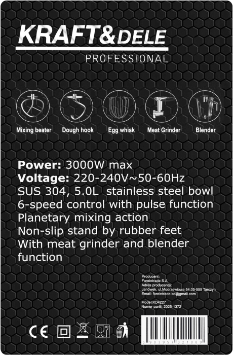 Robot de bucatarie planetar 3000W 5L multifunctional pentru mixare si framantare (KD4227) [18]