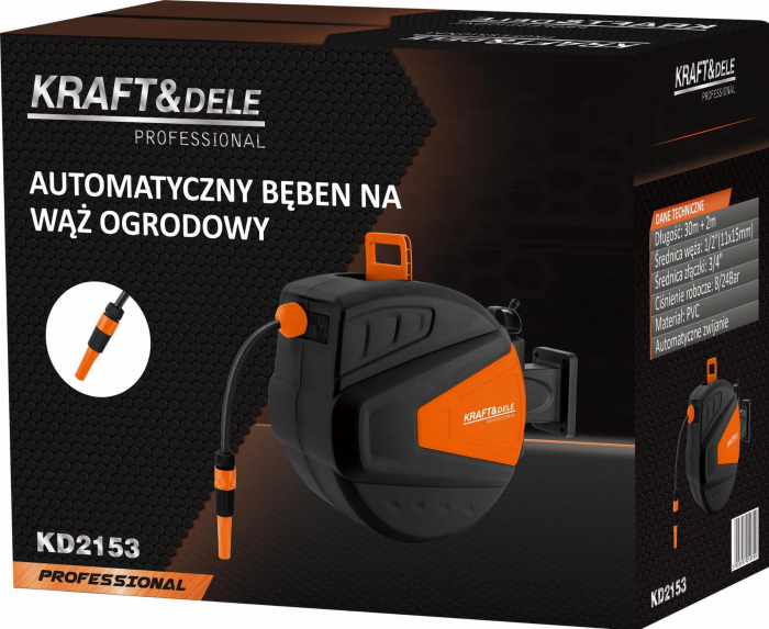 Rola automata furtun gradina 30m + 2m, 1/2", montare perete, derulare automata, 8-24 bar (KD2153) [3]