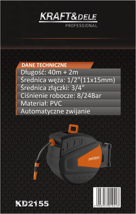 Rola automata furtun gradina 40m + 2m, 1/2", montare perete, derulare automata, 8-24 bar (KD2155) [14]