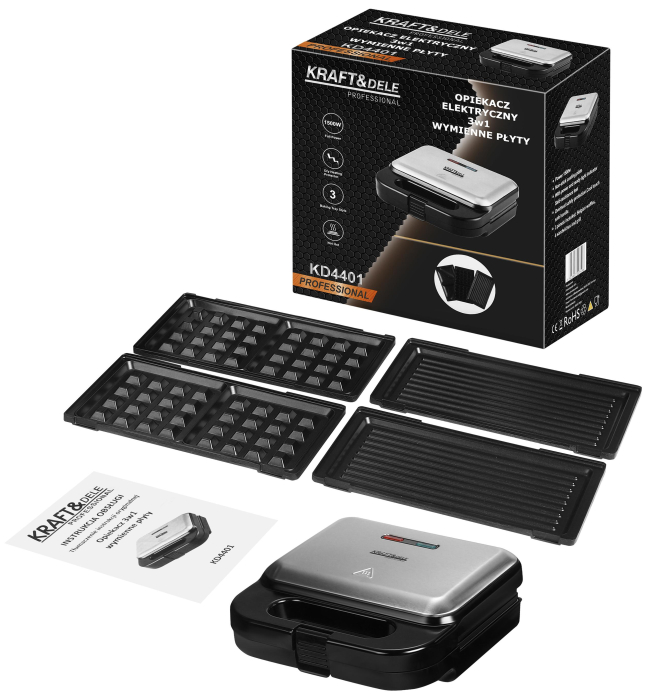 Sandwich maker 3 in 1, 1500 W, aparat pentru vafe, sandwich si grill  (KD4401) [2]