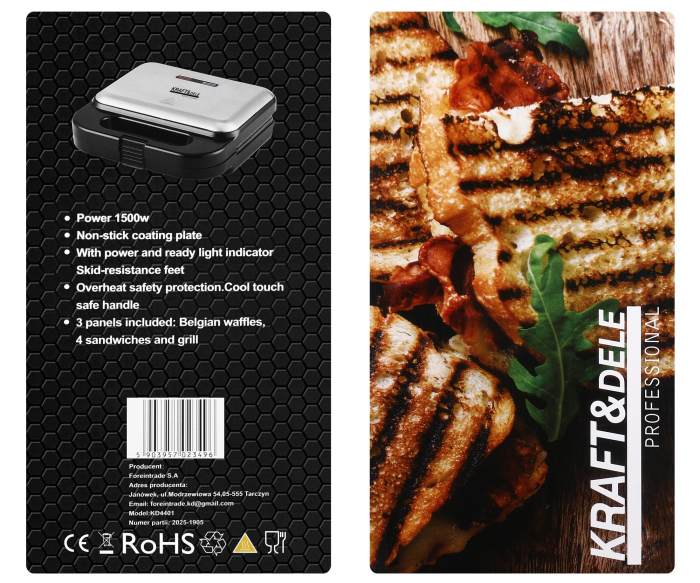 Sandwich maker 3 in 1, 1500 W, aparat pentru vafe, sandwich si grill  (KD4401) [14]