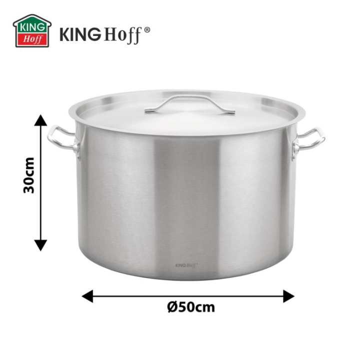 Selecteaza produsul Oala inox 58L Ø50 cm cu capac metalic si baza inductie pentru uz profesional si catering (KH-2028) [5]