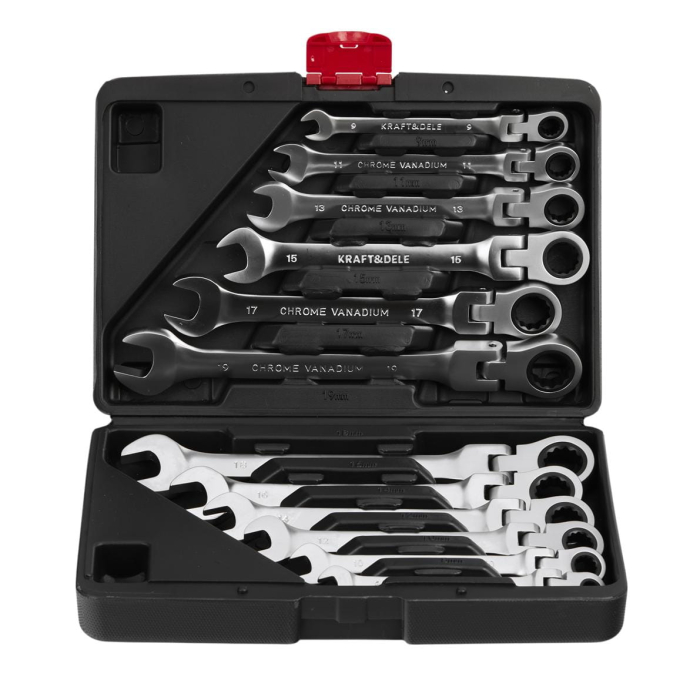 Set 12 chei cu clichet articulate 8-19mm 12bucati piese cap flexibil Cr-V (KD11304) [2]